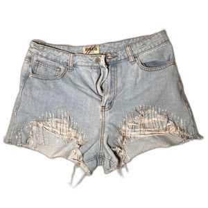 Denim Blvd Festival Diamond Tassel Rhinestone Ripped Distressed Jean Shorts Sz M